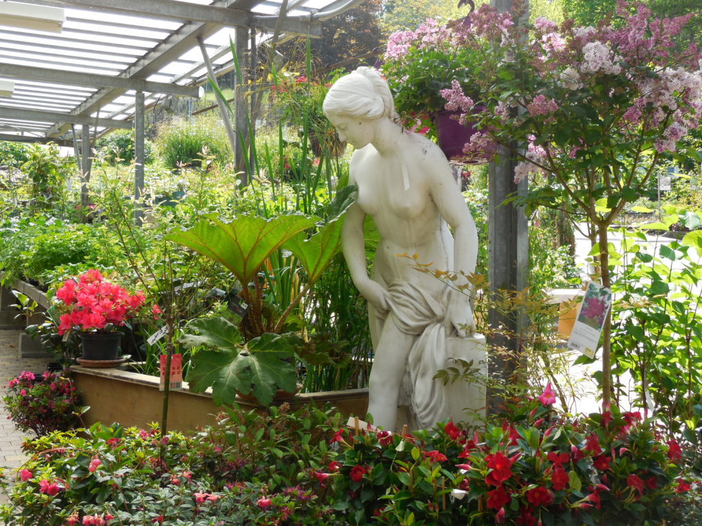 Statue et plantes